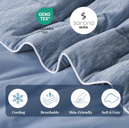 Image of Cooling Comforter Blanket for Hot Sleepers, Twin Size, Heather Denim Blue | All-season Bedding, Reversible Cool-to-touch Fabric, Q-Max > 0.45, Lightweight, Breathable, Machine Washable
