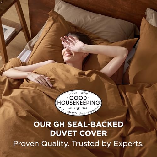Bedsure 100% Washed Cotton Duvet Cover King Size - Hazelnut Brown Minimalist Cotton Duvet Cover Linen Like Breathable - GentleSoft™ Plain Simple Bedding (Hazelnut Brown, King, 104"x90")