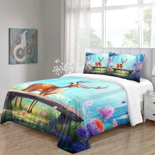 Parure de lit 3 pièces imprimé cerf en microfibre 200x200cm