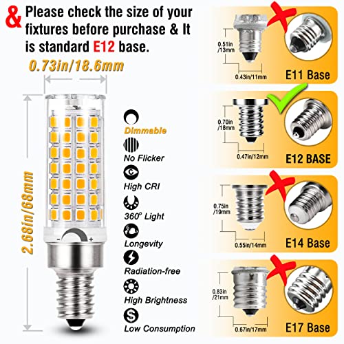 Alide E12 60 Watt C7 Dimmable Led Candelabra Bulbs Replacement, Warm White 2700K T6 110V 120V Small Base E12 Led Bulbs 6W For Ceiling Fan Salt Lamp Chandelier Lighting,600Lm(8Pack) #TOP4