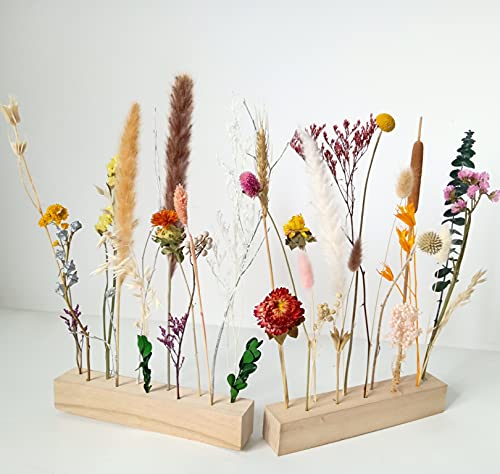 Flores naturales secas con adorno artesanal de madera miniatura 1
