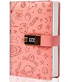 Lock Journal Leather Journal with Lock Girls Diary with Lock Combination Passwords Women Secret Diary with Pen Holder Refillable Locking Journal Notebook for Teens Adult 5.5 X 7.8 in, Pink