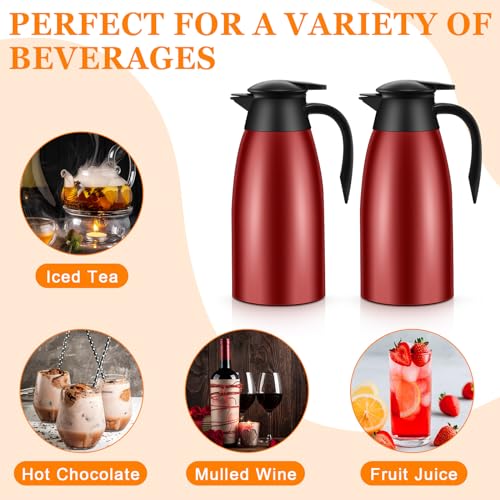 Image of Norme 2 Pcs Thermal Coffee Carafe Insulated Stainless Steel Coffee Carafe for Hot Liquid Vacuum Thermal Pot Creamer Pitcher Dispenser with Brushes Keeping Hot Water Milk(Wine Red)