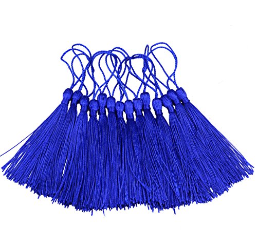 Image of 100pcs 13cm /5 Inch Silky Floss Bookmark Tassels with 2-Inch Cord Loop and Small Chinese Knot for Jewelry Making, Souvenir, Bookmarks, DIY Craft Accessory (Navy Blue)