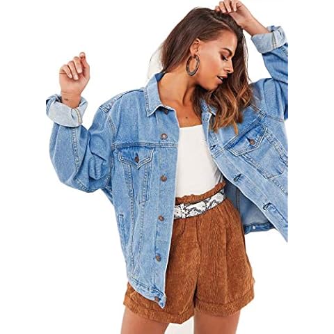 Justalwart Oversized Denim Jacket for Women Jean Trucker Jacket (M, Light blue washed) Cover