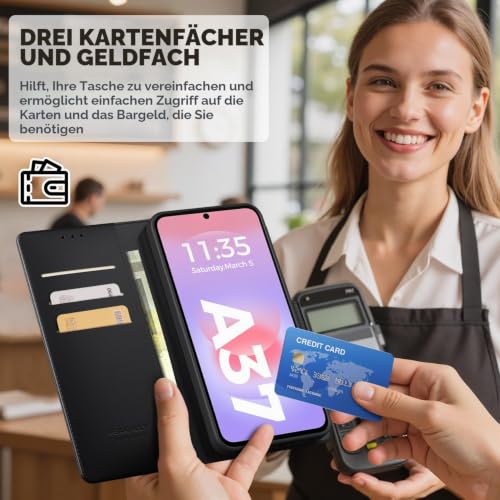 Peakally Handyhülle für Samsung Galaxy A37 5G Hülle [Mit 1 Stück Panzer Schutz Glas] [3 Kartenfach] [Premium PU Leder] [RFID-Blockierung]… – Ansicht 3