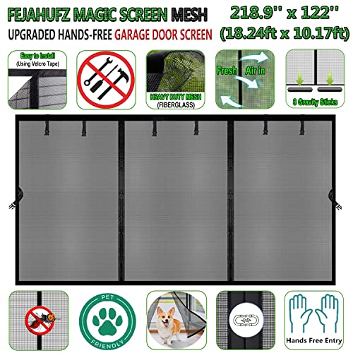 Image of Magnetic Garage Door Screen 18x10ft for 2 3 Car, Doors Durable Fiberglass Heavy Duty Mesh Magnetic Net, Pets Friendly Retractable for Carport Garage Patio Porch (Black, 18x10ft)