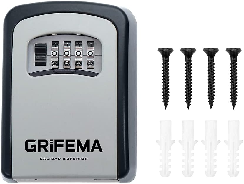 GRIFEMA GA1003 Key Safe Wall Mounted, Large Capacity Key Lock Box Outdoor,Waterproof Key Safe Box with 4 Digit Combination, Key Lock Cabinet for Spare House Keys, with Slide Cover, Gray, Medium Size