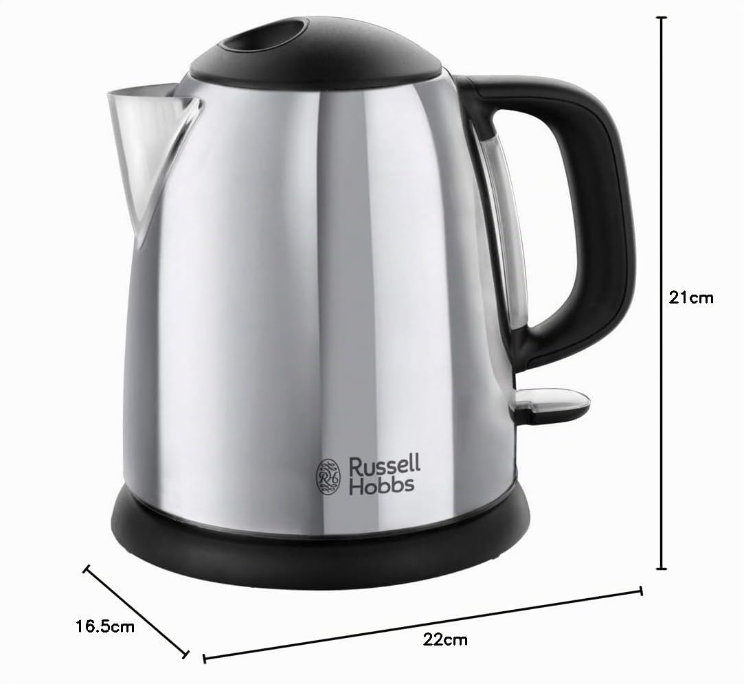 Russell Hobbs Bollitore Elettrico Compatto 1 L in Acciaio Inossidabile, Spegnimento Automatico, Filtro Anticalcare Rimovibile, Base Girevole 360°, Design Salvaspazio – Victory 24990-70