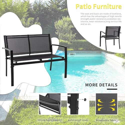 Shintenchi 4 Pieces Patio Furniture Set All Weather Textile Fabric Outdoor Conversation Set, with Glass Coffee Table, Loveseat, 2 Single Chairs for Home, Garden, Lawn, Porch(Black) - Image 5