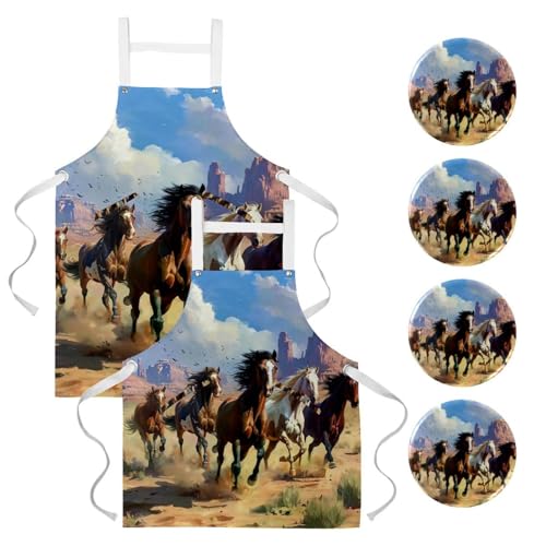 Tablier de serveuse chevaux qui courent idéal pour bistrot bar et nettoyage