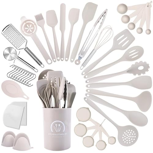 キッチンツール シリコン製 調理器具セット 製菓器具 43点セット キッチン用品 食品級シリコン ホームシェフ クッキング用品 耐熱 収納簡単 調理ツール フライ返し おたま トング ヘラ トング 泡立て器 ブラシ スパチュラ パスタサーバー レードル タ