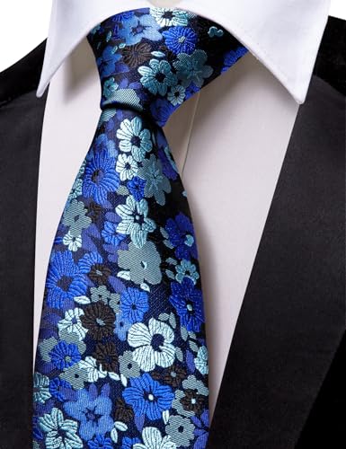 Image of Barry.Wang Neckties for Man Floral Silk Woven Tie for Man Necktie Clips Fashion Designer 3.34 inch inch Wedding Summer, Dusty Blue