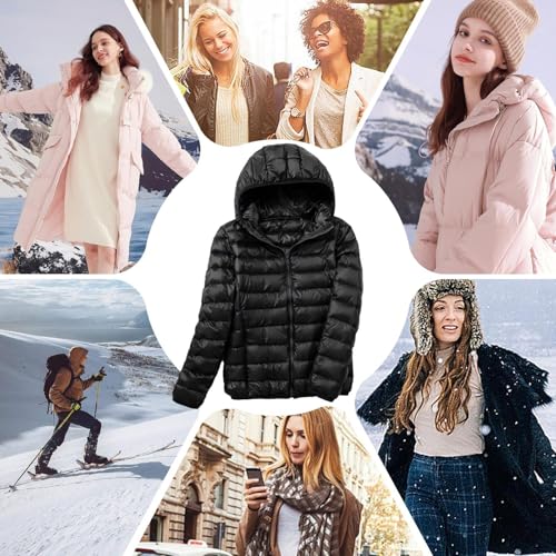 Djowyh Chaquetas De Plumas Para Mujer,Chaqueta De Plumas Para Mujer,Abrigos de plumón Chaqueta de invierno de manga larga con cremallera - acolchada plegable para acampar al aire libre y - imagen 5