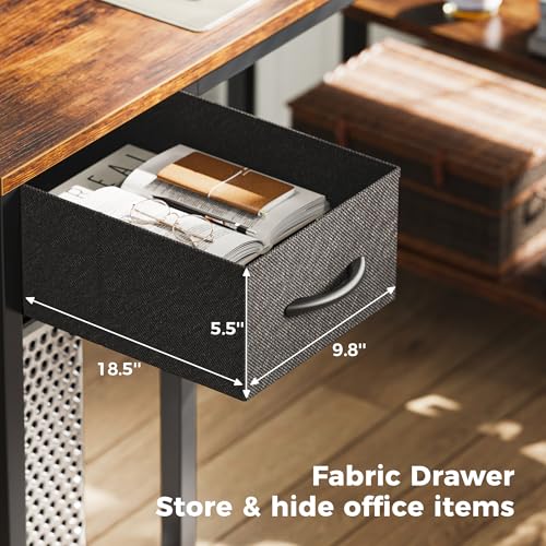 Image of SUPERJARE 53 inch Reversible L Shaped Desk with LED Lights & Power Outlets, Computer Desk with Shelves & Monitor Stand, Gaming Desk with Drawer, Home Office Desk Corner Desk, Rustic Brown