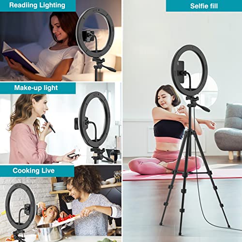 12.2" Ring Light With 54'' Extendable Tripod Stand & Cellphone Holders For Live Stream/Makeup/Youtube Video, Dimmable Led Beauty Selfie Ringlight For Tiktok Photography, Color Temperature 3000-6000K #TOP5