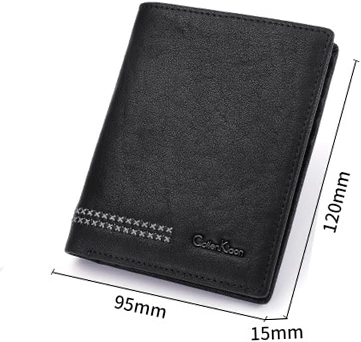 Miniatura 6 de Billetera de cuero para hombre genuino carteras con cremallera monedero casual de lujo corto delgado carteras para hombres, Negro -, Ocio Negocios