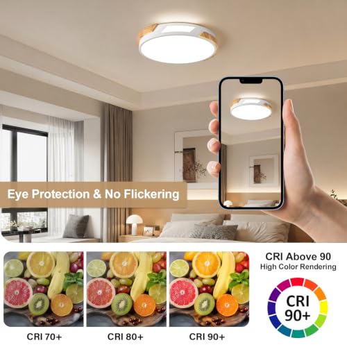 Image of Modern LED Ceiling Light, Wood Dimmable Flush Mount Ceiling Light Fixture