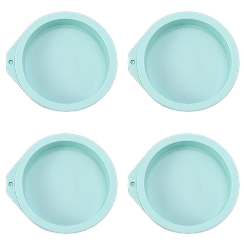 CTRLZS 4 Piece Cake Pan Round Cake Layer Set Bakeware Mold Silica Gel for Baking Tool Rainbow Cake and Mousse, Blue, 4Inch