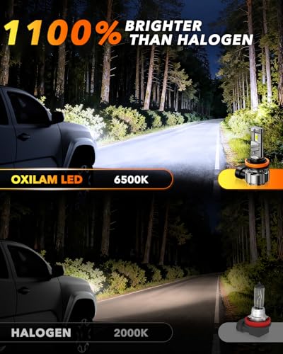 Image of OXILAM 9005 H11 LED Light Bulbs, 11X Brighter 6500K White, Anti-Flicker, 60,000Hrs Lifespan, Plug and Play, IP68, H8 /H9 HB3 Fog Compatible with Cars Trucks SUVs, Pack of 4
