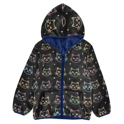CHIFIGNO Colorful Neon Cat Toddler Boys Hooded Jacket, Soft Lightweight Sweatshirt Jacket 3T