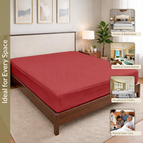Image of 100% Waterproof Mattress Protector King Size Bed 72x84 Inch, Non Woven Fabric Fitted Mattress Cover with Elastic, Waterproof Bed Protector, Hypoallergenic, 10 Inch Deep Pocket - Maroon