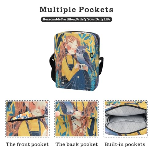Sweet Owl Illustration Anime Girl messenger bags men's shoulder bag Women's Purses Adjustable Strap for Casual Travel2