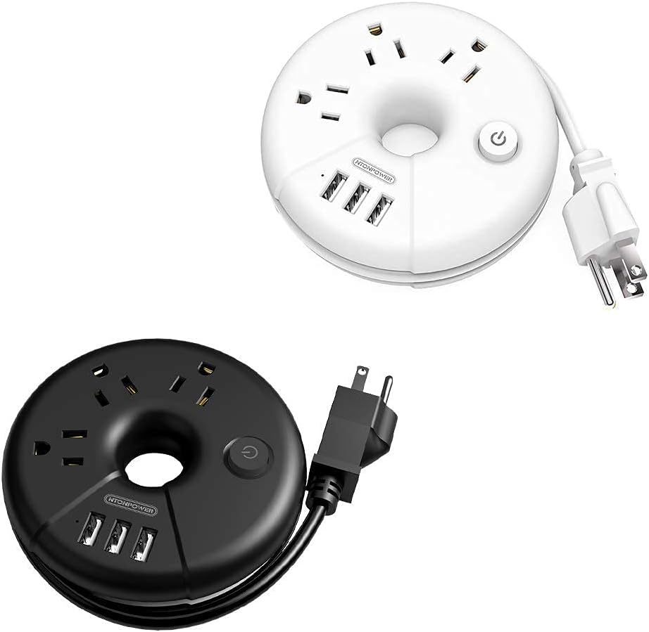 NTONPOWER Travel Power Strip Bundle, 3 Outlets 3 USB Portable Desktop Charging Station with 15 inch Short Cord for Office, Home, Hotels, Cruise Ship, Nightstand