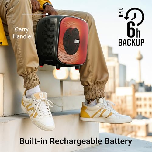 Image of ZEBRONICS Sound Feast 800,Portable Party Bluetooth Speaker,55 Watts,6 Hours Playback,6.5 inch Powerful Driver,Wireless MIC,Karaoke,Mobile Holder,RGB,TWS | USB | AUX | 6.3mm MIC,Deep Bass,Black