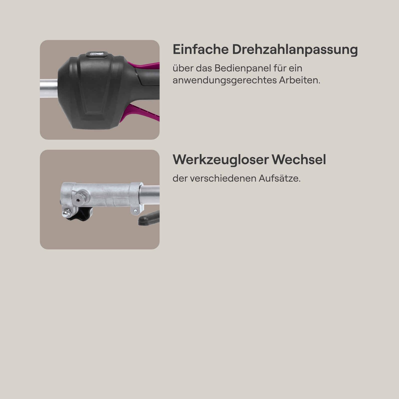 Gomag Akku-Multifunktionsgerät GO-GMG400BL Set S2 2x20V brushless | 4in1-Funktion | Rasentrimmer, Freischneider, Heckenschere, Hochentaster | inkl. 2X 2Ah Akku & 2,4 A Ladegerät