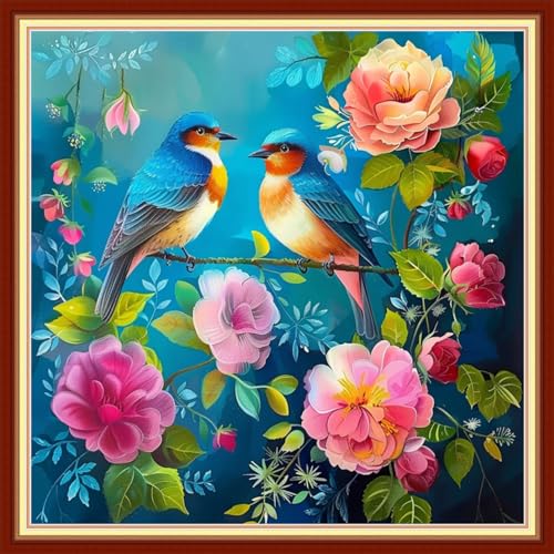 Image of Findvoor Stamped Cross Stitch Kits for Beginners Full Range of Cross Stitching Embroidery Pattern for Adults, 11CT DIY Needlepoint Embroidery Starter Kits-Lovely Bird Game 18x18 inch