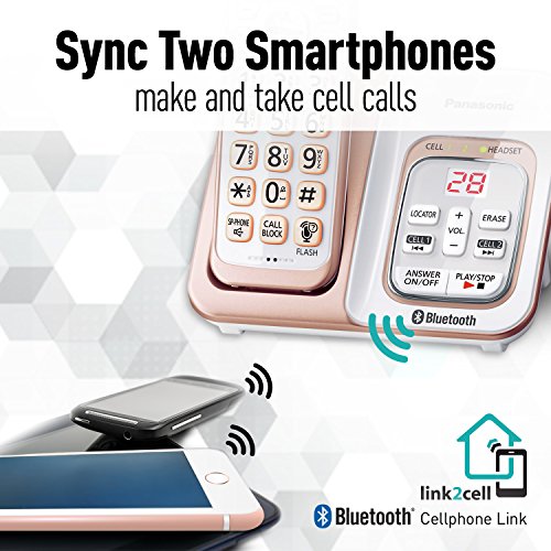Panasonic Expandable Cordless Phone System With Link2Cell Bluetooth, Voice Assistant, Answering Machine And Call Blocking - 2 Cordless Handsets - Kx-Tgd562G (Rose Gold/White) #TOP2