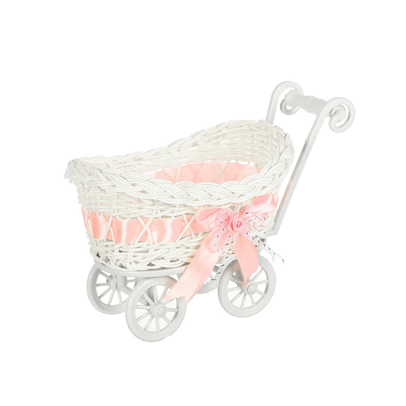 Artistic Woven Basket Mobile Storage Cart for Festive Floral Arrangement Decorative Trolley Portable Wedding Party Storage Basket