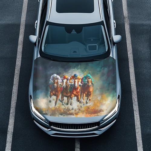 Image of Car Hood Cover Car Hood Wrap Blankets Horse Stretchable Vehicles Banner Auto Decorative Accessories for Compact Sedans SUV Trucks (59x39 Inch)