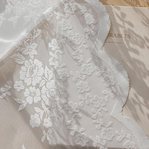 Image of piercing Curtains for Kitchen, Lace Curtains, Kitchen Window Curtains, Sheer Curtains, Kitchen Curtains 29 inchx39 inch Lace Tier 1-Panel Rod Pocket Floral Scalloped Cafe Light Filter White