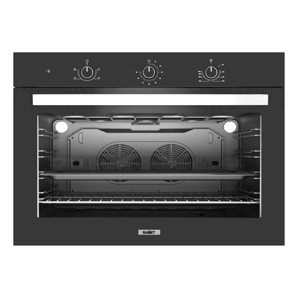 Samet, Forno da Incasso Ventilato 90 cm Apollo Nero, Maxi Forno Multifunzione 100 Litri Classe A, con Doppia Ventola, Doppia Lampada e Timer Meccanico, 89,5x57x59,5 cm
