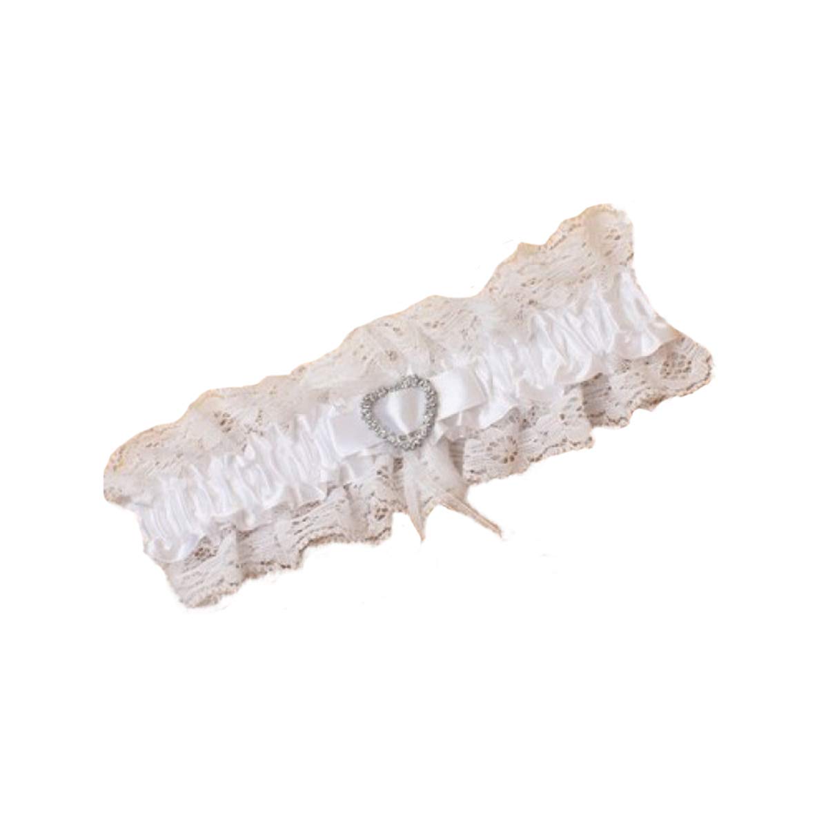 La Peach Fashions Women's White Elegant Bridal Satin Ribbon And Lace Garters With Diamante Heart Pearl Bead Ribbon Bow Garter Wedding Hen Party Garters (White)