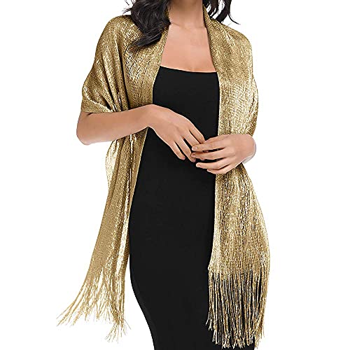 Accessoire Top Tendance Belle Étole Femme Châle Wrap Écharpe Brillante - Cérémonies Soirée Fêtes Mariage Cérémonie Cocktail Bal de Promo 200X50cm Plusieurs Coloris (Doré)