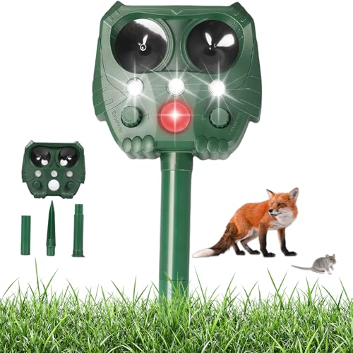 Repellente per Gatti Domigard per Giardino | Ultrasuoni dissuasore per gatti Impermeabile con 5 Modalità, Sensore PIR e Luci LED | Ricaricabile Solare | Allontana efficacemente Piccioni,Gatti, Volpi