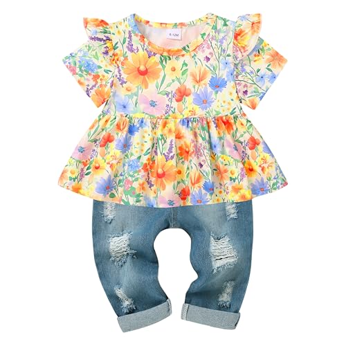 Toddler Baby Girls Clothes Floral T-Shirt with Cute Pants Summer Girl Clothes Set