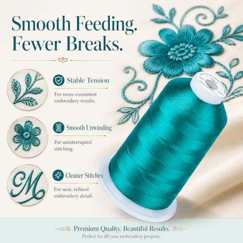 Image of Simthread 5000M 40WT Polyester Embroidery Thread, Teal Green 534 | 5000M 40WT polyester thread feeds smoothly for machine embroidery, monograms, logos, patches and quilting.
