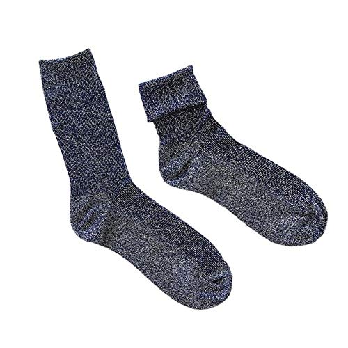3 Paires/Pack Femmes Paillettes Argent Fil Paillettes Chaussettes Couleur Bonbon Brillant Coton Rayé Chaussette   Bleu Cover