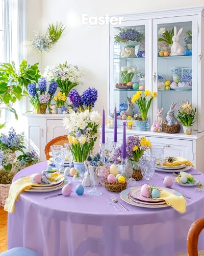 Image of Pureegg Plastic Table Cloth Disposable 10 Pack, 84'' Round Table Cloths, Easter Party, Decorative Tablecloths, Round, Light Purple, Pastel, Plastic Cover, Leakproof & Sturdy, Lilac, Lavender