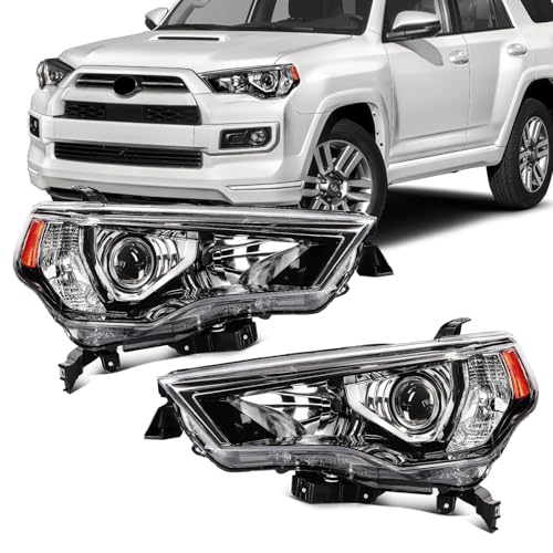 SCITOO Headlight Assembly Fit 2014-2021 For Toyota 4Runner Black Housing Amber Reflector Pair Headlights 81170-35571