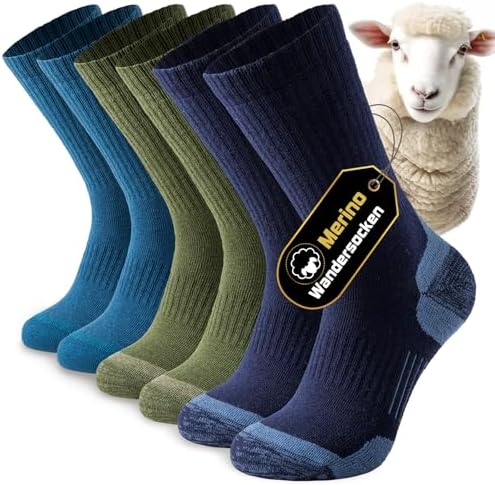 Niorasen Merino Wandersocken Herren Damen, 3 Paar Outdoor Trekkingsocken, Merinowolle Sportsocken Laufsocken Sneakersocken Atmungsaktiv Dicke Thermosocken für Herren Damen