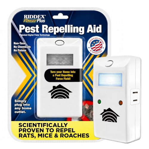 RIDDEX Power Plus Insect Repellent | Plug in Mouse Deterrent - Pest Control for Defense Against Rats Mice Roaches Bugs and Insects | Control Pests with No Toxins with Side Outlet