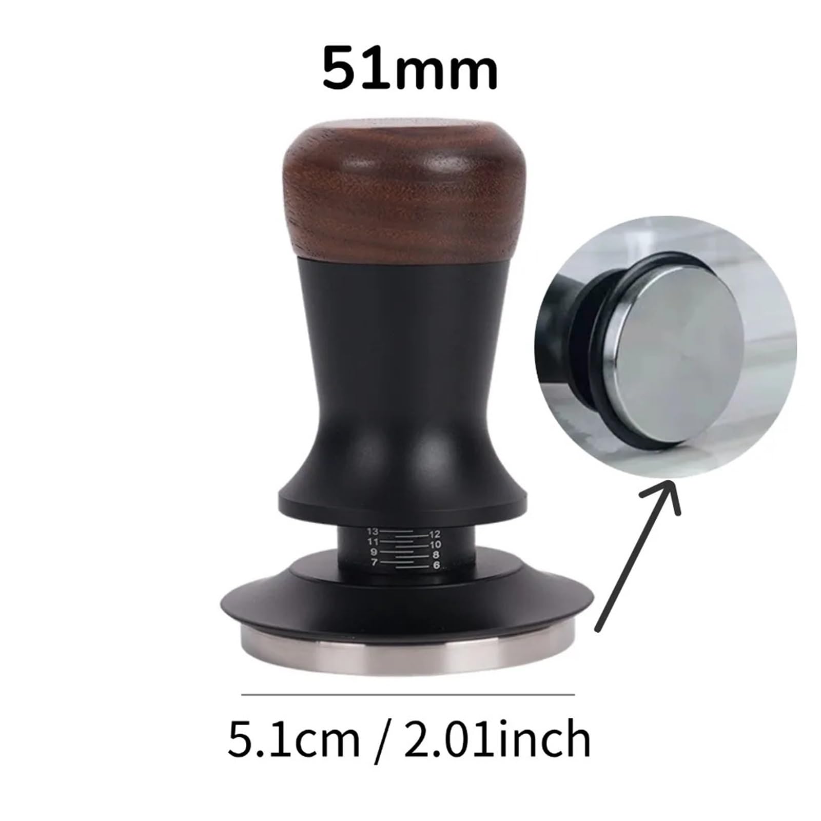 Pressino for Caffè In Legno Di Noce Da 51/53/58 Mm Accessorio for Barista A Pressione Costante for Tutti Gli Usi(Flat 51mm)