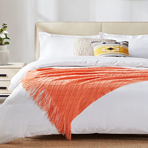 Touchat Knitted Throw Blankets For Couch, Sofa And Bed, Lightweight Soft Knit Blanket With Tassel, Decorative Cozy Farmhouse Throw Blankets For Women And Man 50"X60", Coral Burnt Orange #TOP6