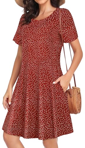 Image of Womens Summer Dresses Beach Casual Loose Tshirt Floral Short Sleeve Flowy Pockets Sundresses 2026