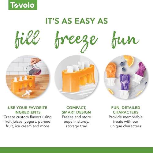 Image of Tovolo Animal Popsicle Molds Zoo Crew Set of 4 Reusable Popsicle Molds with Sticks Bear Lion Monkey Elephant, BPA Free Silicone Pop Maker for Kids, Dishwasher Safe Animal Ice Molds for Frozen Treats
